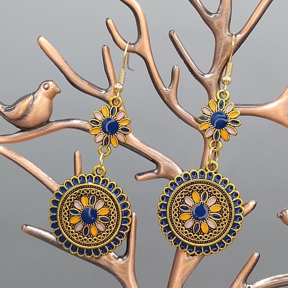 Jewelry - Sunflower Mandala Tiered Dangle Drop Earrings